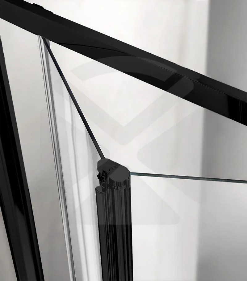 Framed Bi-Fold Swivel Wall to Wall Shower Screen - Matt Black Fittings Door Detail