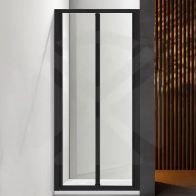 Framed Bi-Fold Swivel Wall to Wall Shower Screen - Matt Black Fittings