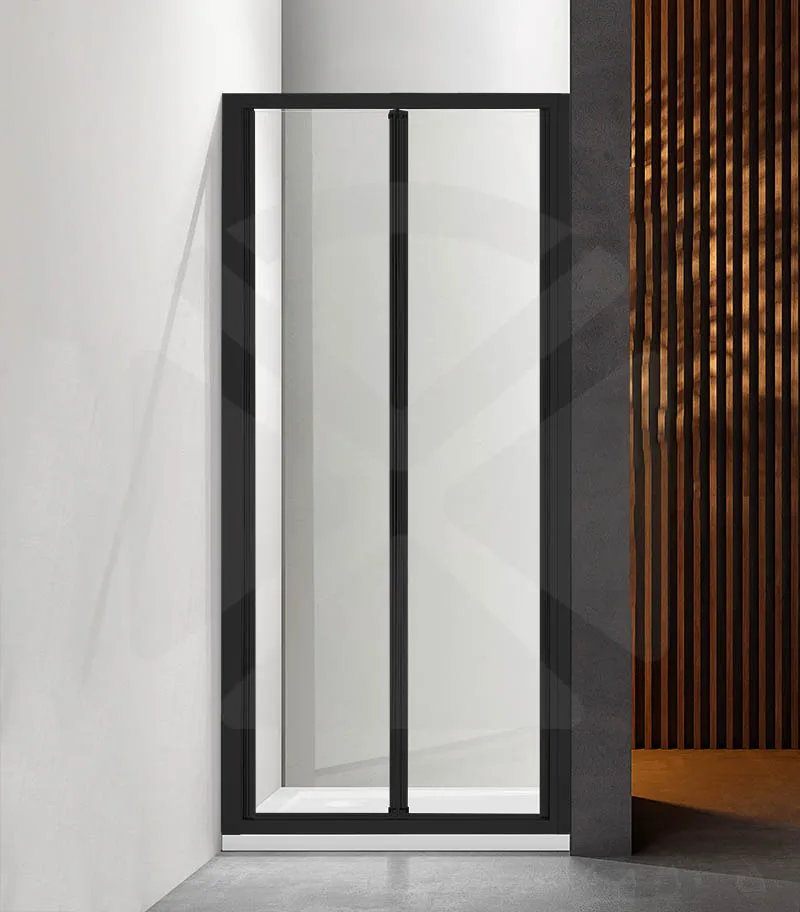 Framed Bi-Fold Swivel Wall to Wall Shower Screen - Matt Black Fittings