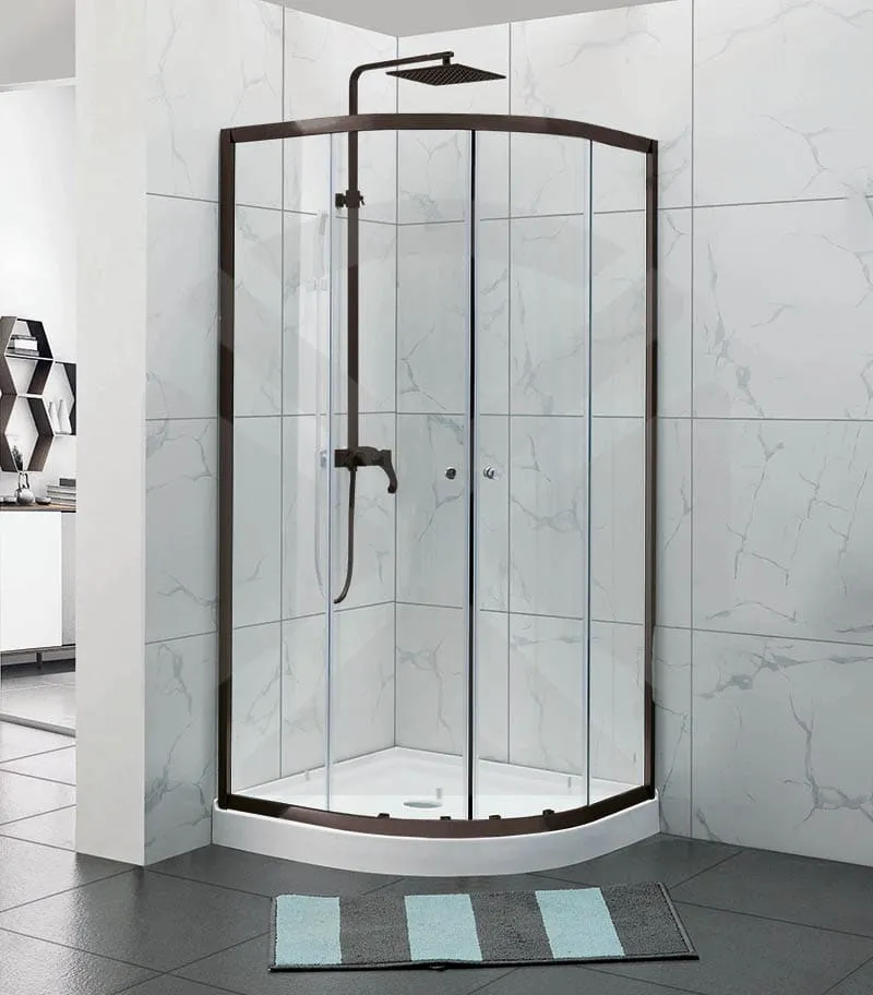 Curved Semi-Frameless Sliding Door Shower Screen with Centre Opening – Matt Black Fittings
