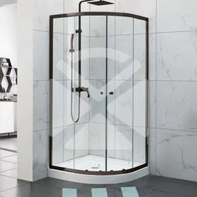 Curved Semi-Frameless Sliding Door Shower Screen with Centre Opening – Matt Black Fittings