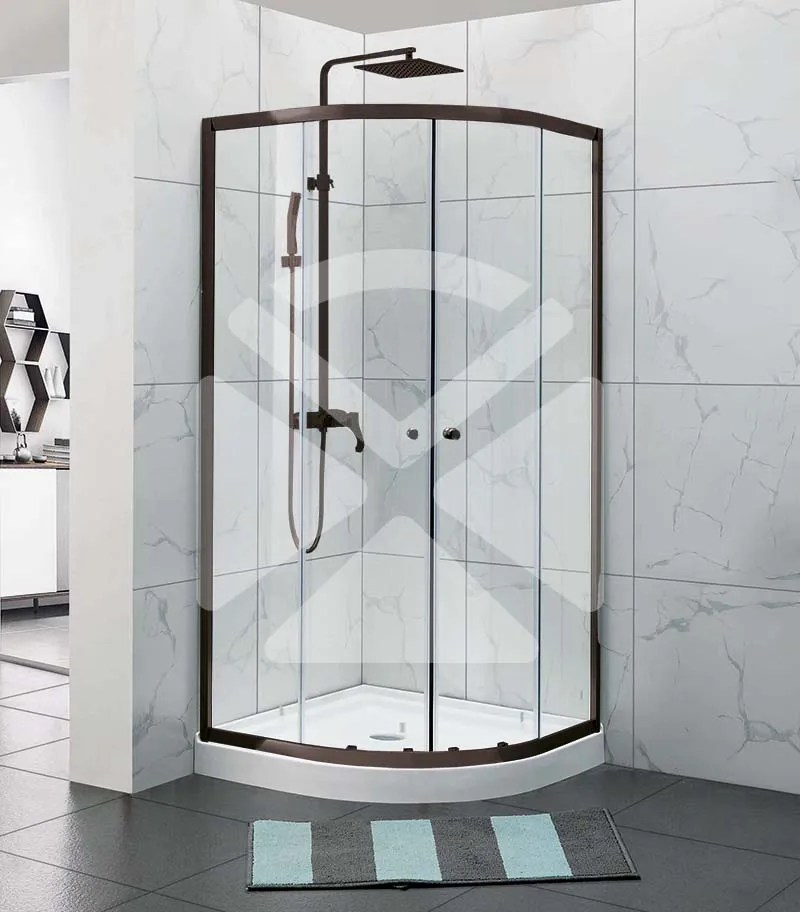 Curved Semi-Frameless Sliding Door Shower Screen with Centre Opening – Matt Black Fittings