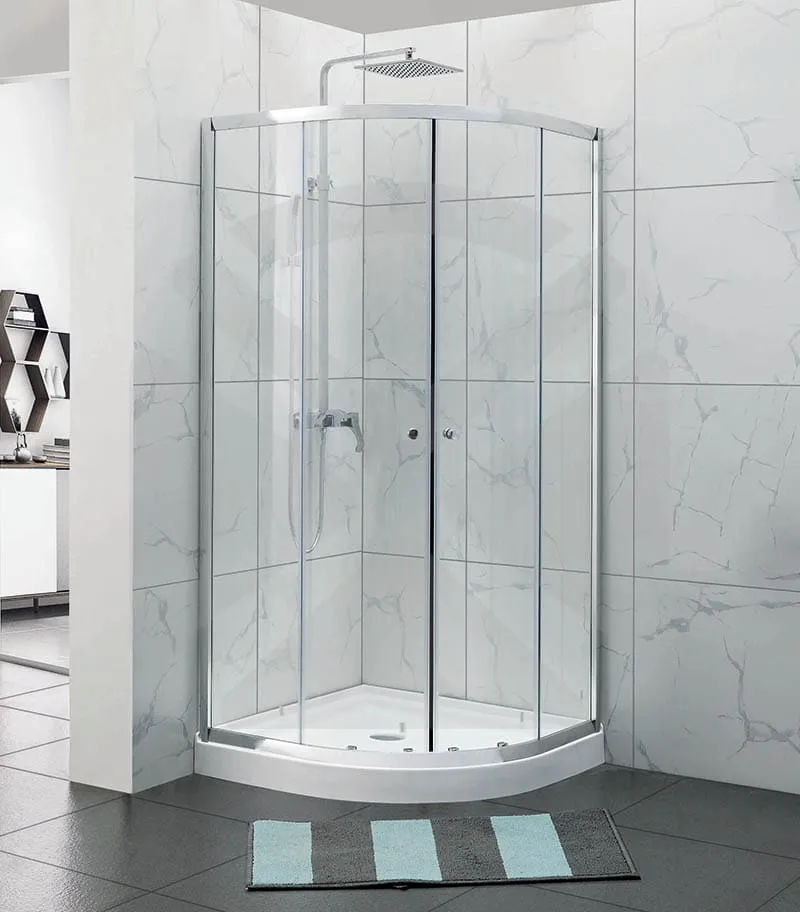 Curved Semi-Frameless Sliding Door Shower Screen with Centre Opening – Chrome Fittings