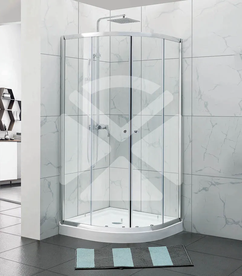 Curved Semi-Frameless Sliding Door Shower Screen with Centre Opening – Chrome Fittings