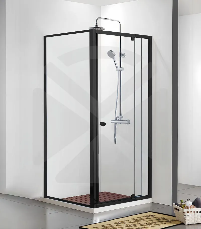 Square & L-Shape Semi-Frameless Pivot Door Shower Screen with Knob Handle - Matt Black Fittings
