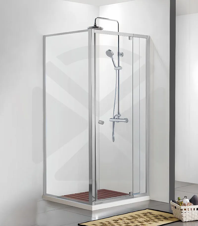 Square & L-Shape Semi-Frameless Pivot Door Shower Screen with Knob Handle - Brushed Nickel Fittings