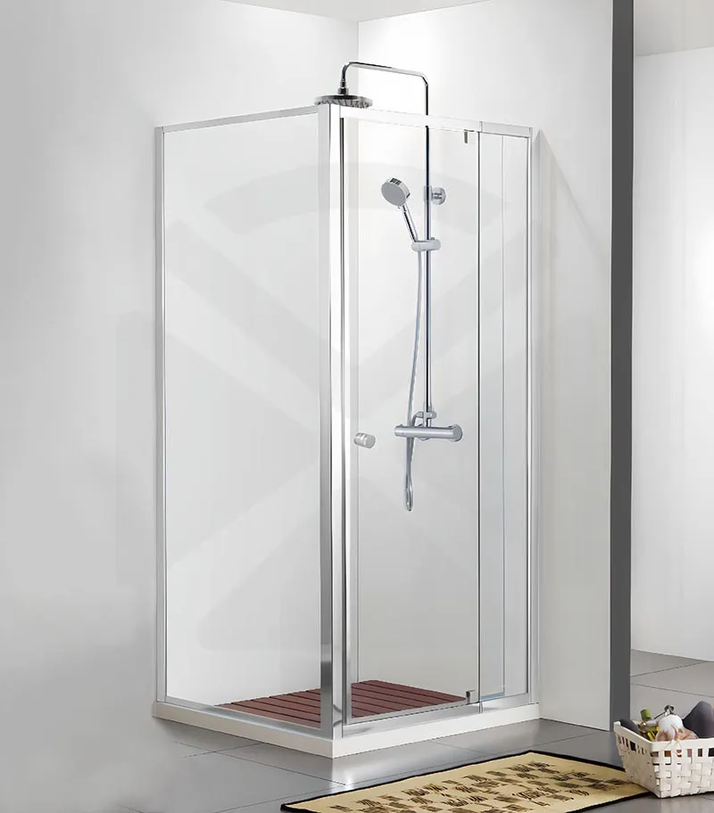 Square & L-Shape Semi-Frameless Pivot Door Shower Screen with Knob Handle - Chrome Fittings