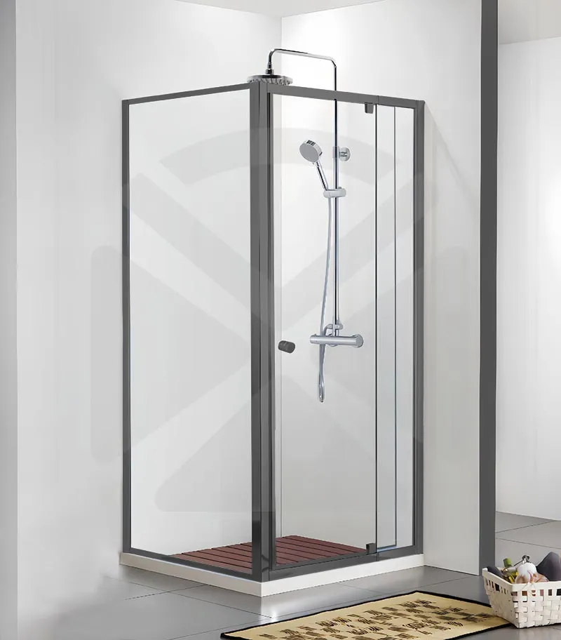 Square & L-Shape Semi-Frameless Pivot Door Shower Screen with Knob Handle - Gunmetal Fittings