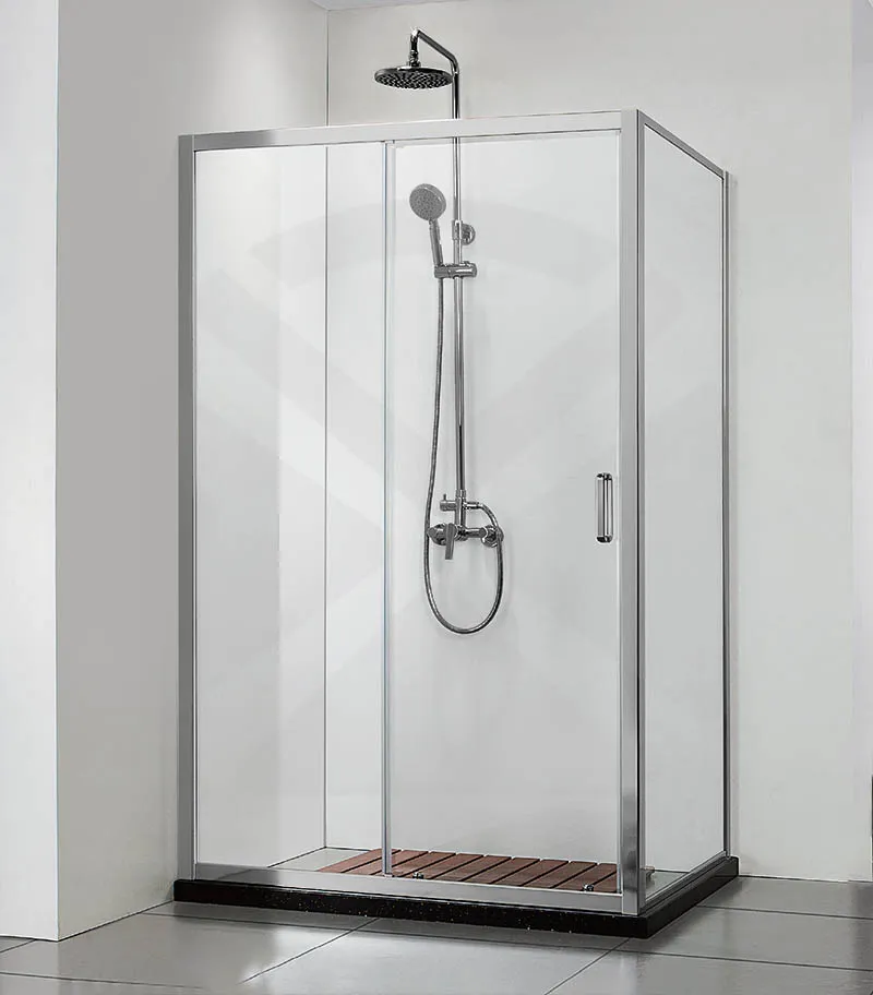 Square & L-Shape Semi-Frameless Sliding Door Shower Screen with Square Handle – Brushed Nickel Fittings