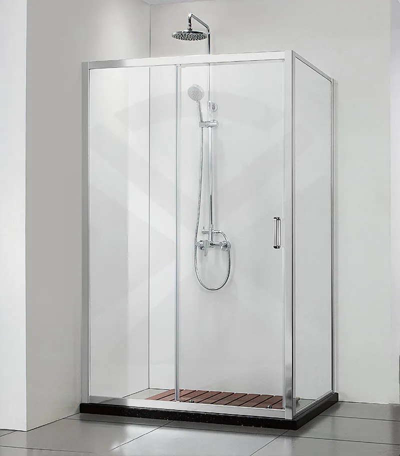 Square & L-Shape Semi-Frameless Sliding Door Shower Screen with Square Handle – Chrome Fittings