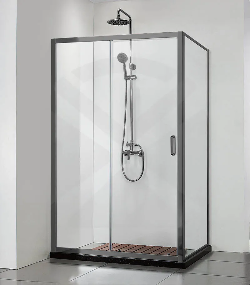 Square & L-Shape Semi-Frameless Sliding Door Shower Screen with Square Handle – Gunmetal Fittings