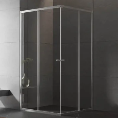 Square & L-Shape Semi-Frameless Sliding Door Shower Screen with Centre Opening – Chrome Fittings