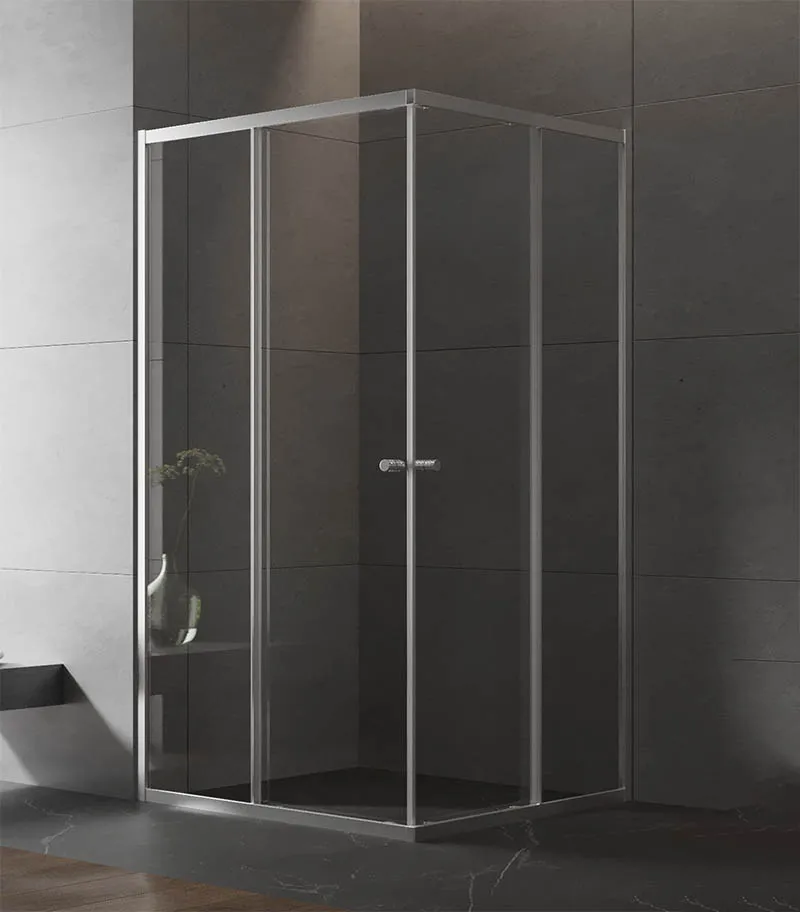 Square Semi-Frameless Sliding Door Shower Screen with Centre Opening – Chrome Fittings