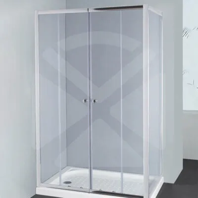 Horizontal Semi-Frameless Double Sliding Doors Shower Screen – Chrome Fittings