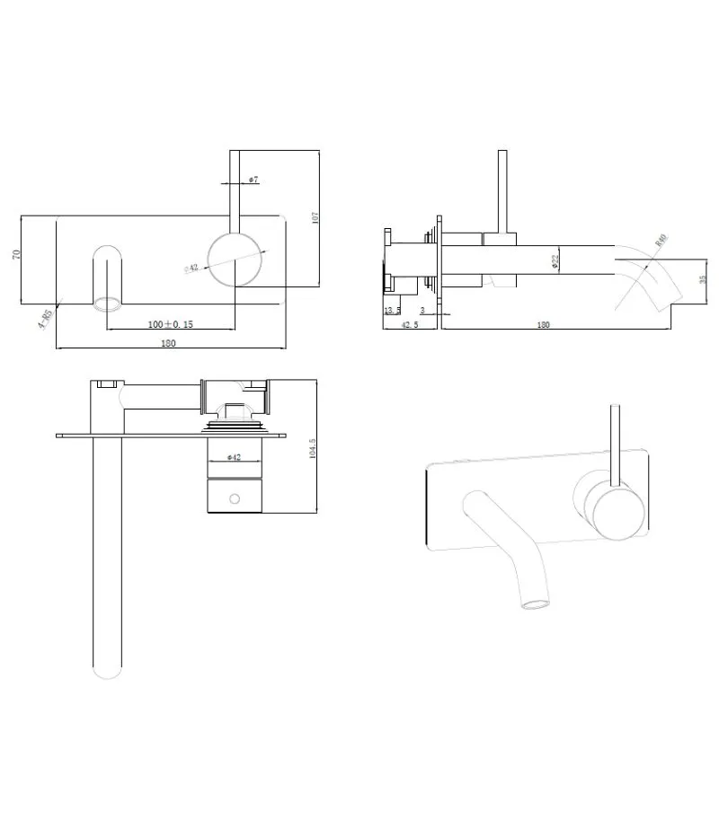 Otus Slimline Basin/Bath Mixer – Curved Spout, Upward Lever, Single Plate | Specification