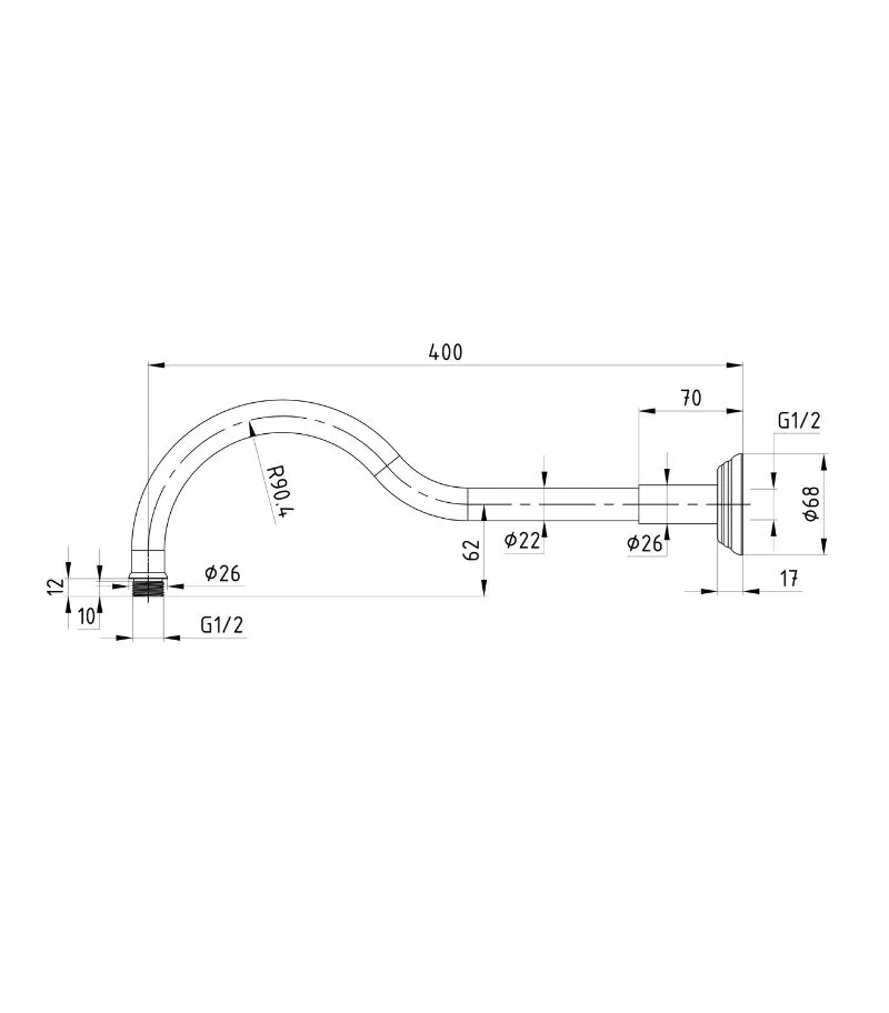 Clasico Horizontal Shower Arm - Specification
