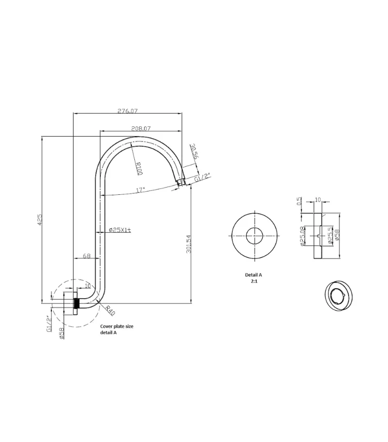 Clasico High-Rise Gooseneck Shower Arm - Specification