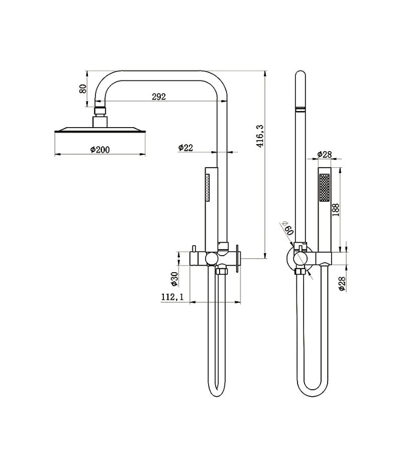 Amoza SST Twin Shower No Rail Specification