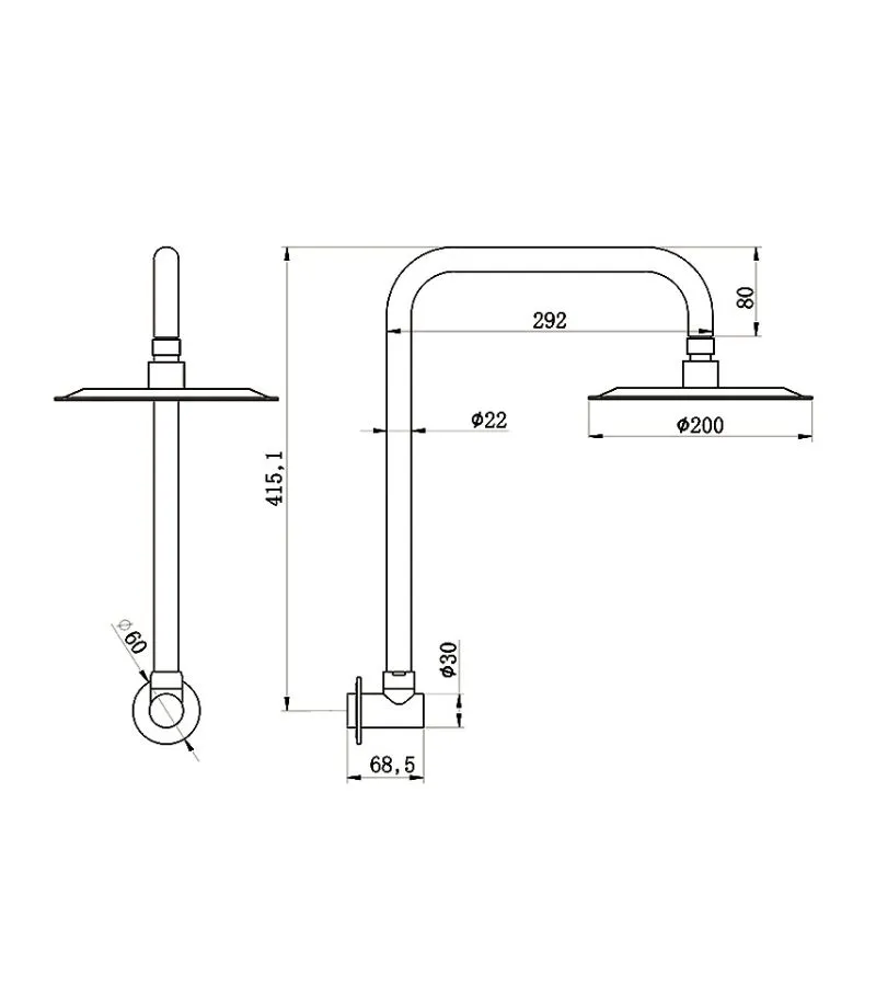 Amoza SST Shower Head With Gooseneck Arm Specification