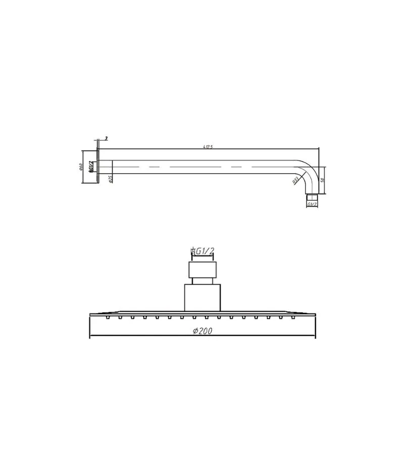 Amoza SST Shower Head With Straight Arm Specification
