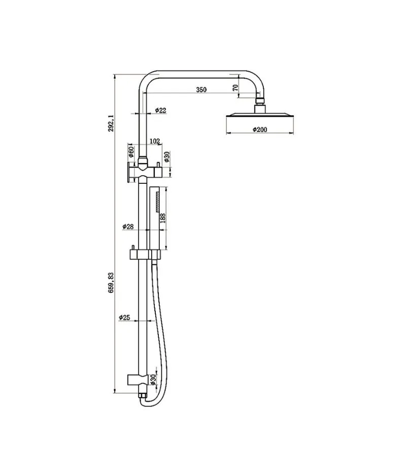 Amoza SST Twin Shower On Rail Specification