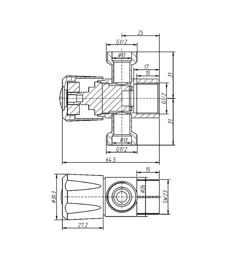 Amoza 1/4 Turn Ceramic Disc 3 Ways (15x15x15mm) Mini Cistern Tap Specification