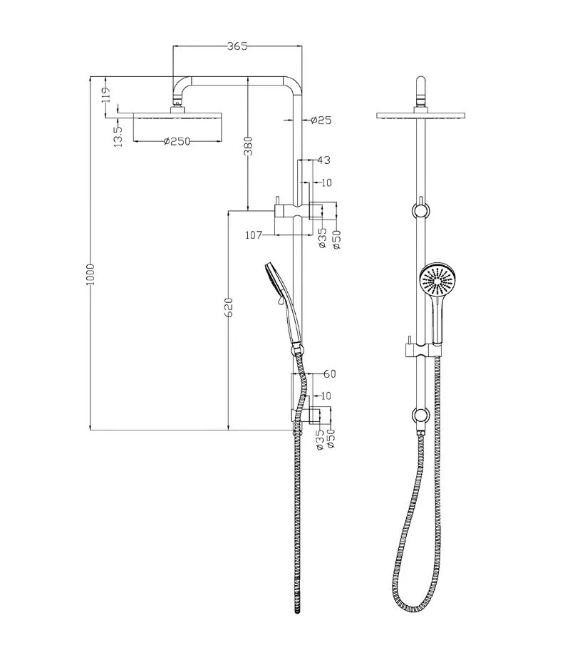 Otus Twin Shower On Rail - Specification
