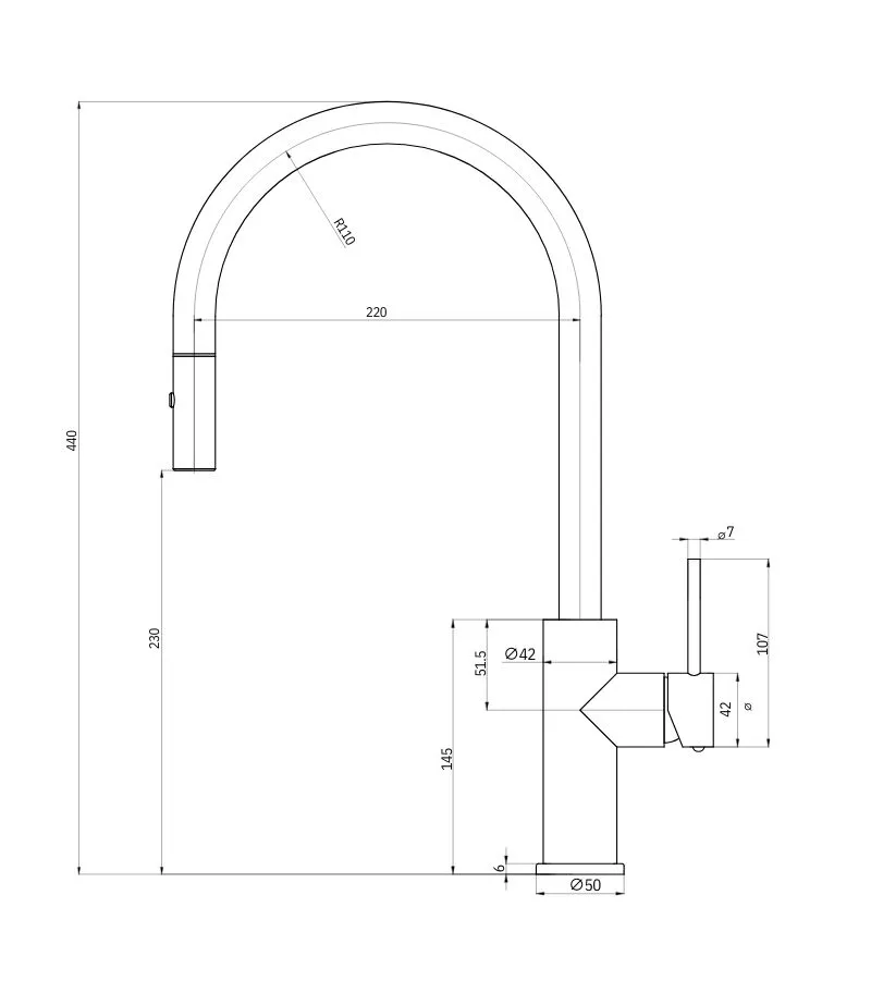 Otus Slimline Pull-Out Sink Mixer with Gooseneck Spout - Specification