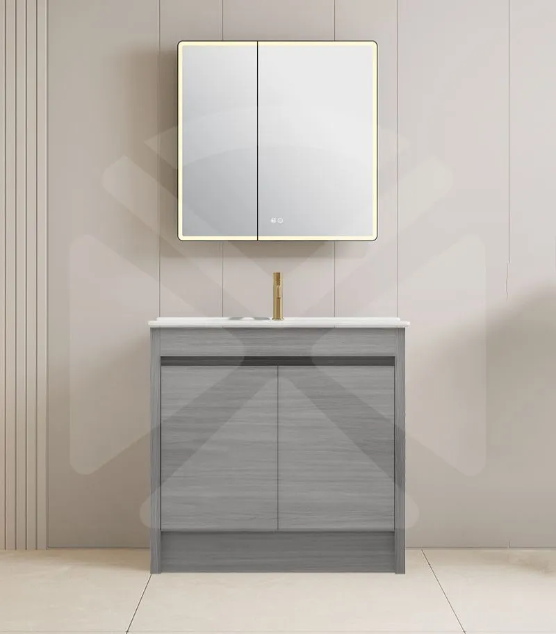 Pako 900mm Floorstanding Flatpack Vanity – Grey Oak with Ceramic Top