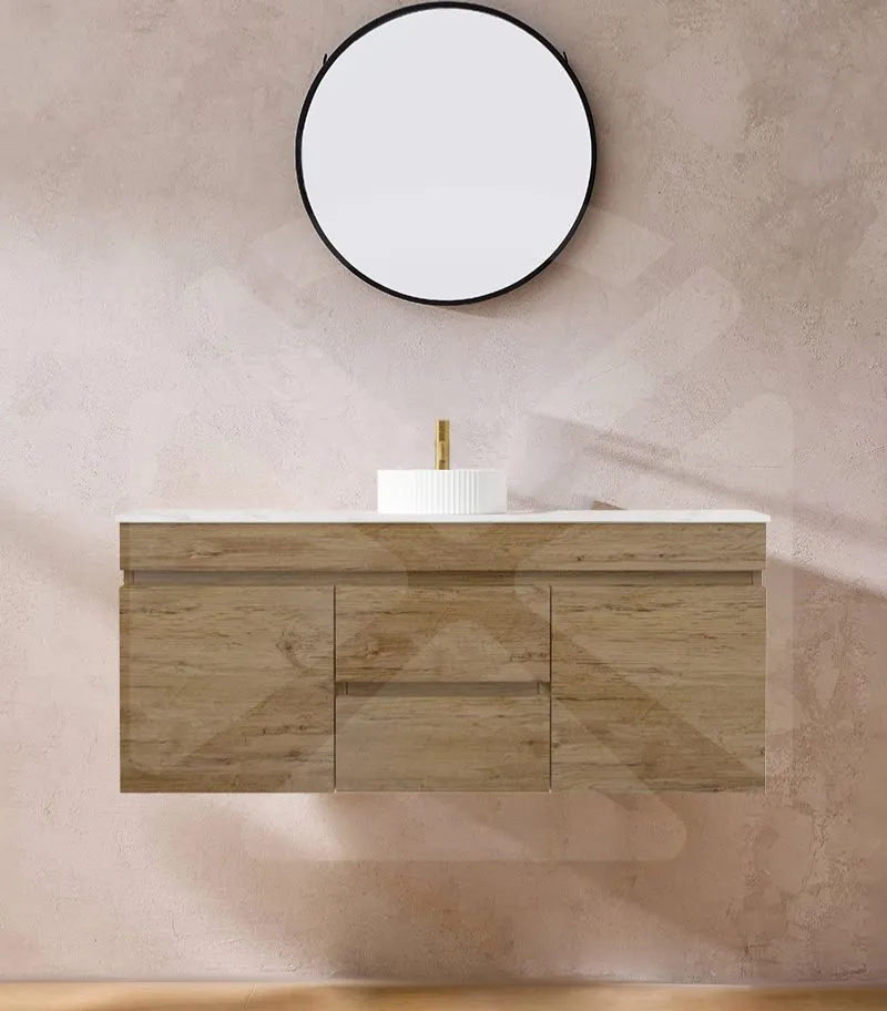 Camden 1200mm Single Bowl Wall Hung Vanity - Prime Oak with Marble Stone Top