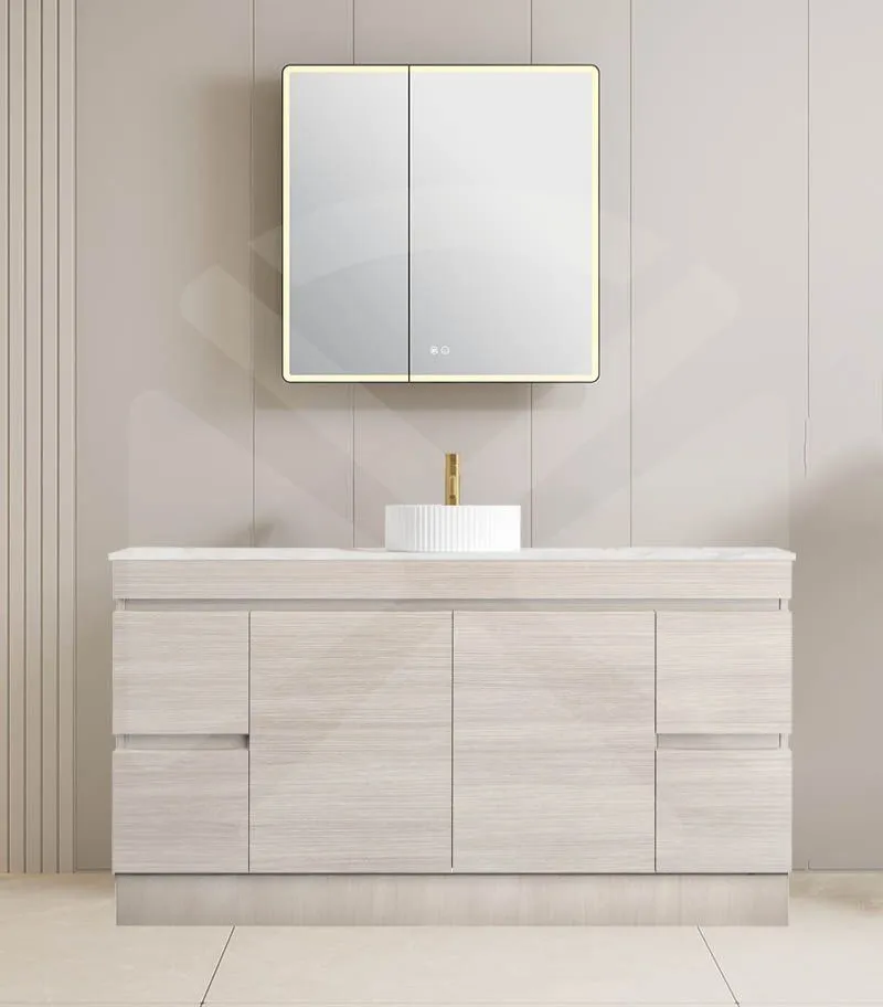 Camden 1200mm Single Bowl Floorstanding Vanity with Kickboard - Coastal Oak with Marble Stone Top