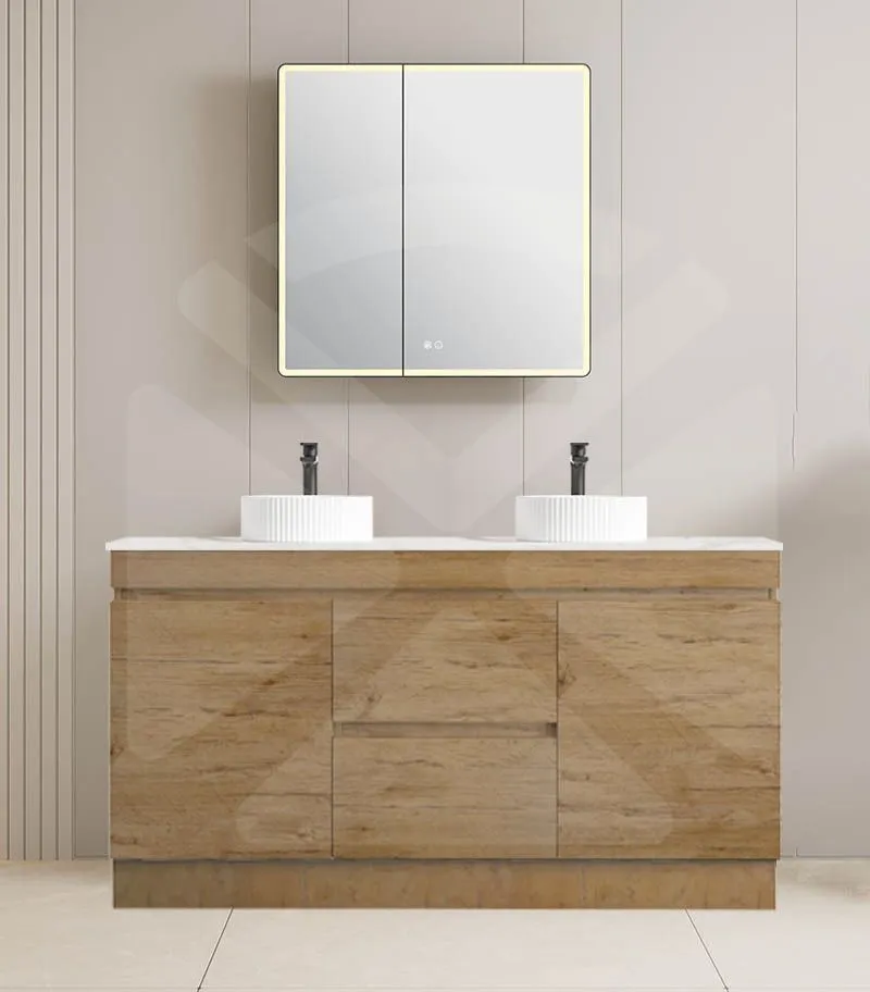Camden1200mm Double Bowl Floorstanding Vanity with Kickboard - Prime Oak with Marble Stone Top