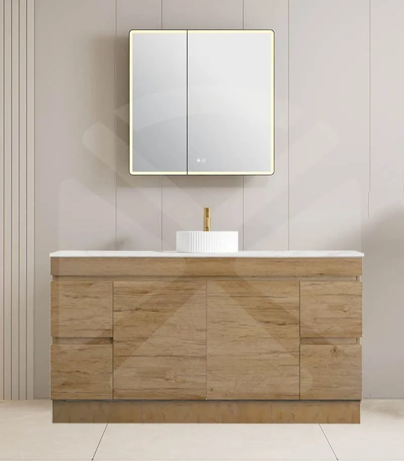 Camden 1200mm Single Bowl Floorstanding Vanity with Kickboard - Prime Oak with Marble Stone Top