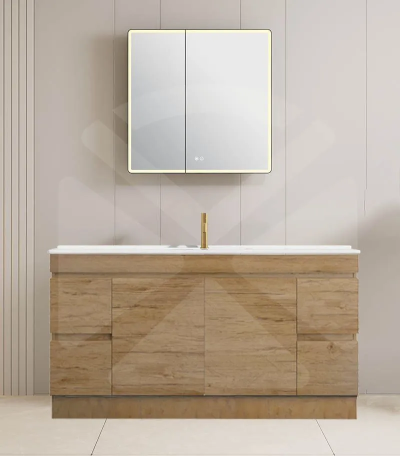 Camden 1500mm Single Bowl Floorstanding Vanity with Kickboard - Prime Oak with Ceramic Top