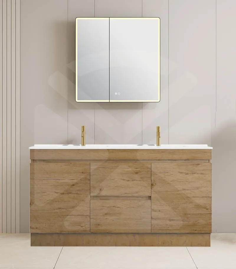Camden 1500mm Double Bowl Floorstanding Vanity with Kickboard - Prime Oak with Ceramic Top