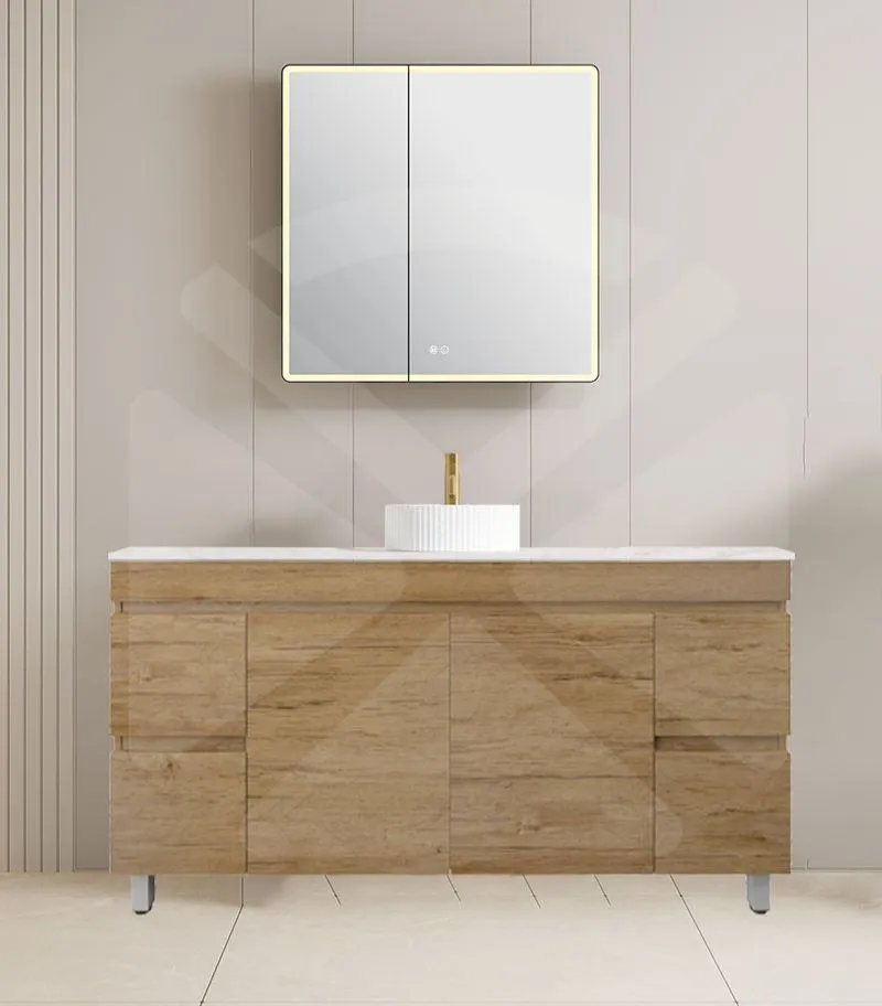Camden1500mm Single Bowl Floorstanding Vanity with Legs - Prime Oak with Marble Stone Top
