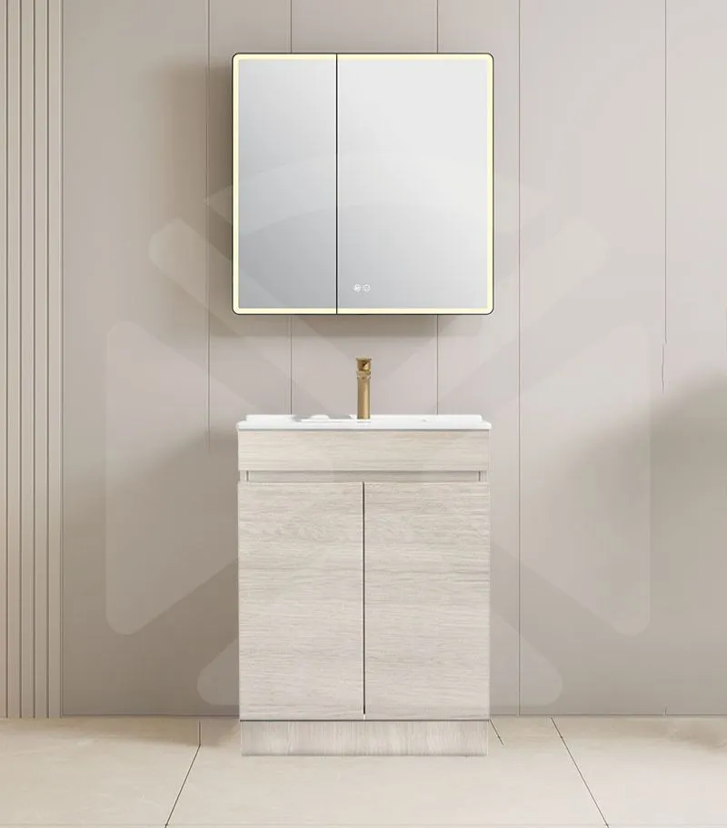Camden 600mm Floorstanding Vanity with Kickboard - Coastal Oak with Ceramic Top