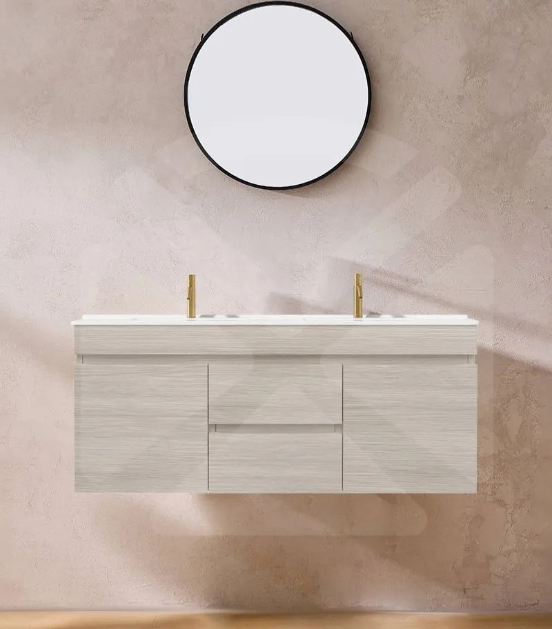 Camden 1200mm Double Bowl Wall Hung Vanity - Coastal Oak with Ceramic Top
