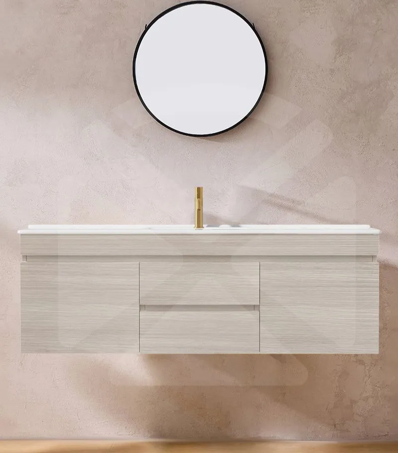 Camden 1500mm Single Bowl Wall Hung Vanity - Coastal Oak with Ceramic Top
