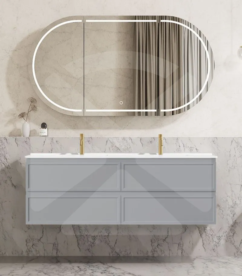 Hamilton Shaker 1500mm Double Bowl Wall Hung Vanity - Matt Grey with Ceramic Top