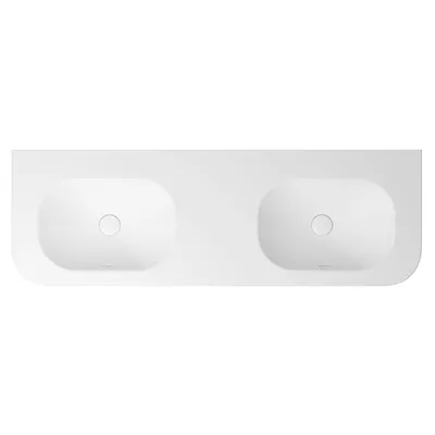 English Edge Pure White Stone Top - Solid Surface | Double Bowl Soft Square Basin