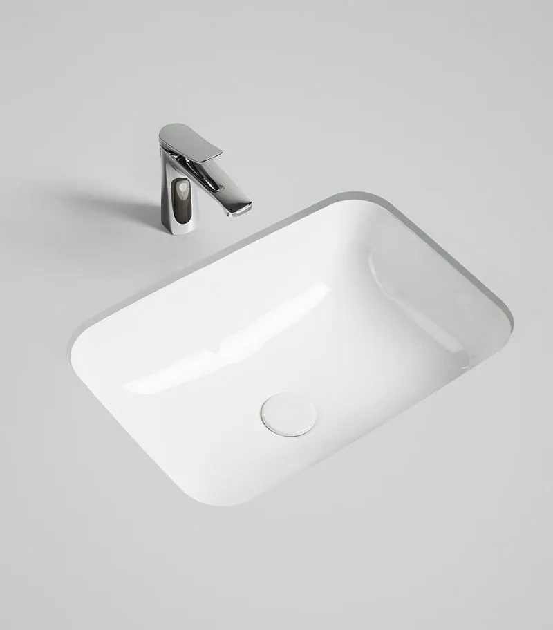 Kliff Rectangle Undermount Ceramic Basin 545x385x190mm - With Background