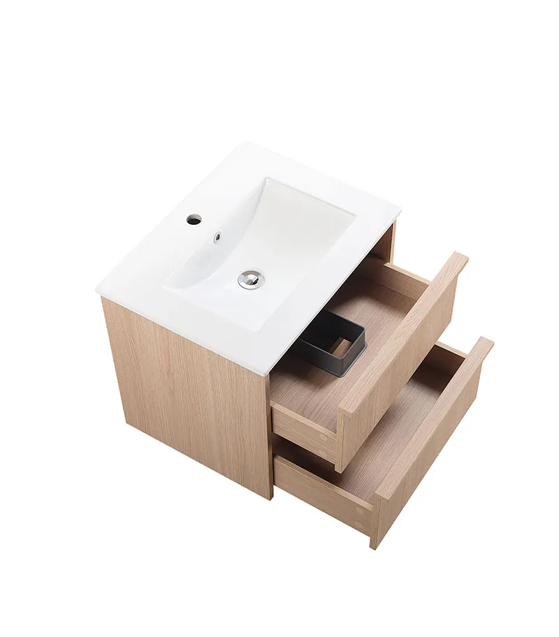 Ridgewood 600mm Plywood Wall Hung Vanity - Sandy Oak Open Drawer