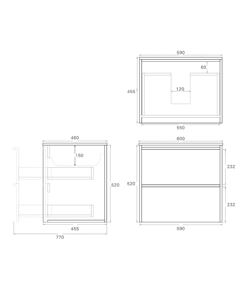 Ridgewood 600mm Plywood Wall Hung Vanity Specification