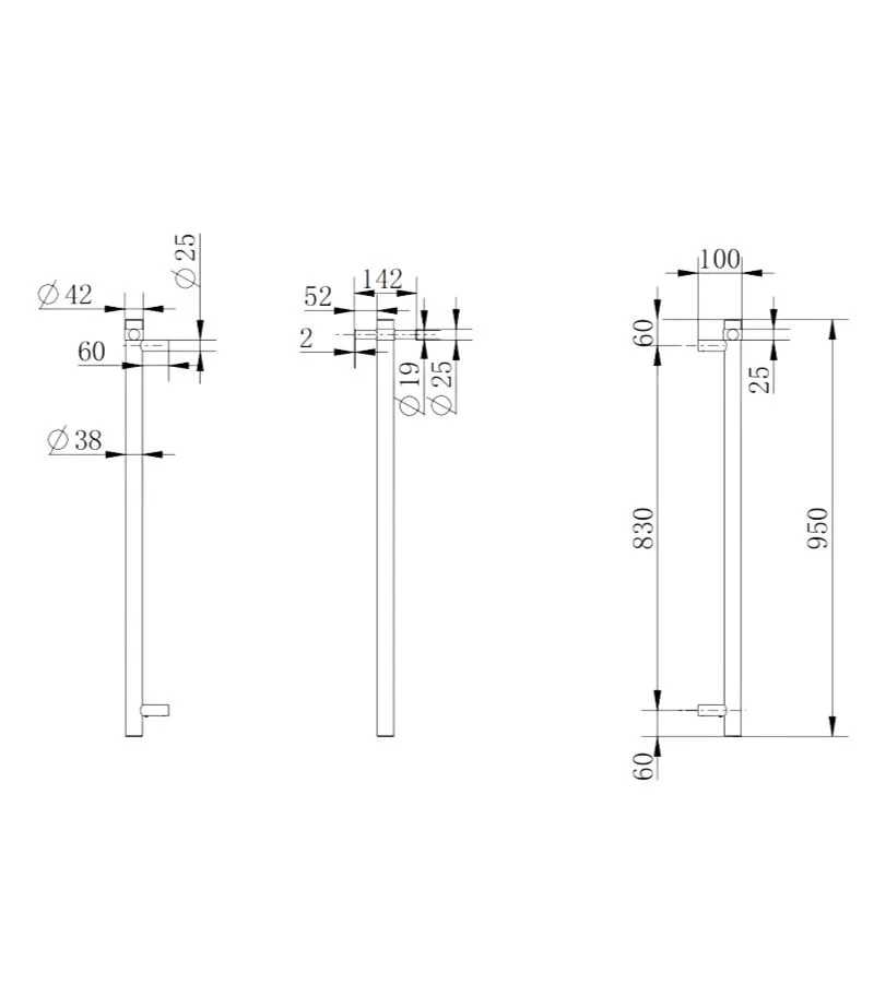 Aqua Vertical Single Bar Heated Towel Rail – With Timer - Specification