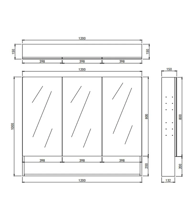 Clark 1200mm Plywood Mirror Shaving Cabinet Specification