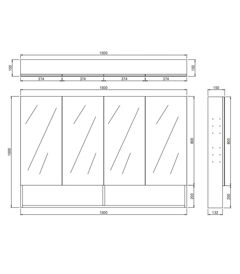 Clark 1500mm Plywood Mirror Shaving Cabinet Specification