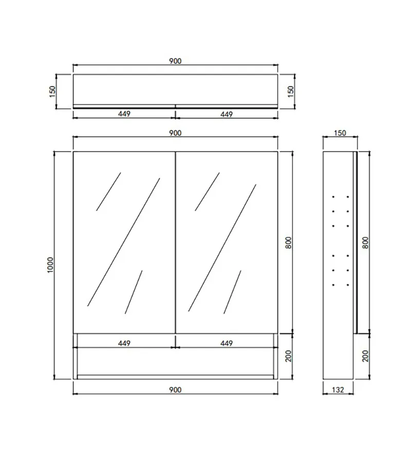 Clark 900mm Plywood Mirror Shaving Cabinet Specification