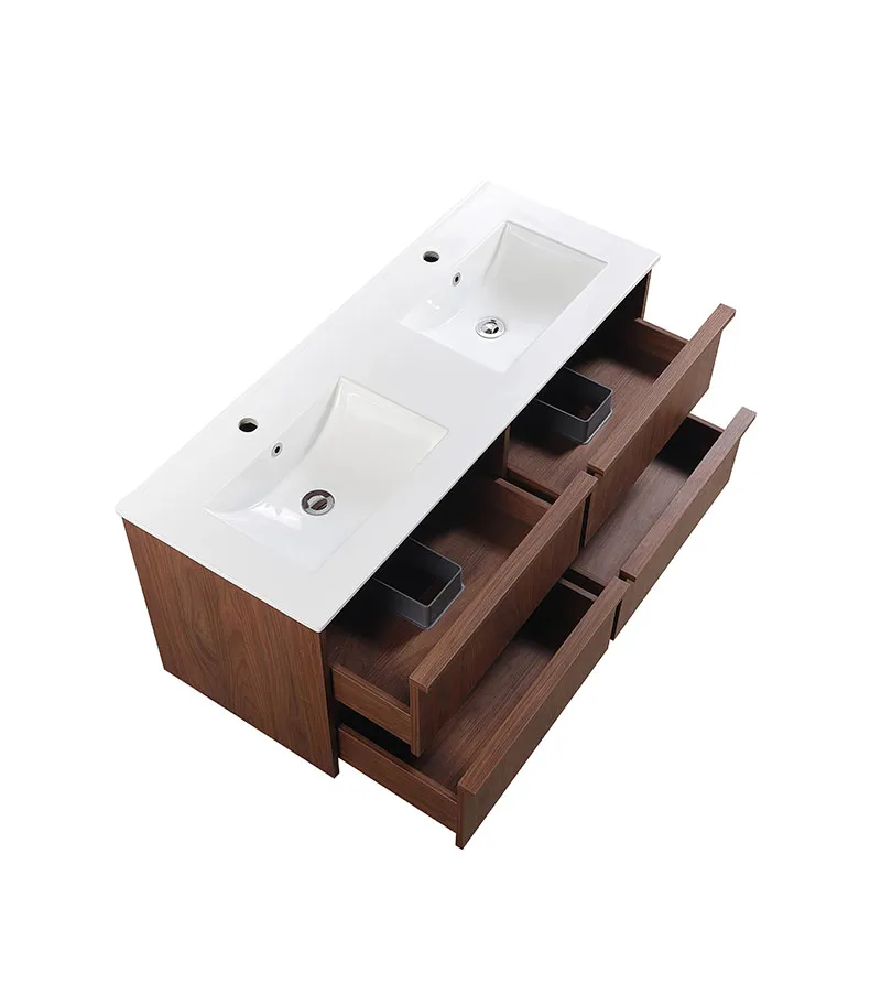 Ridgewood 1200mm Plywood Double Bowl Wall Hung Vanity - Mocha Oak Top View