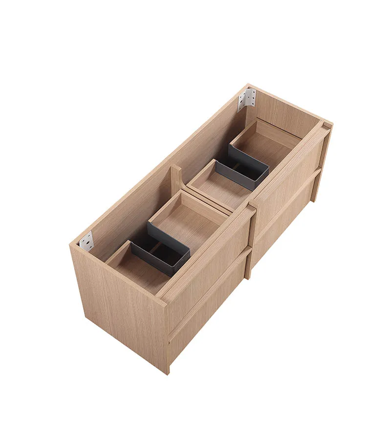 Ridgewood 1200mm Plywood Double Bowl Wall Hung Vanity - Sandy Oak Cabinet